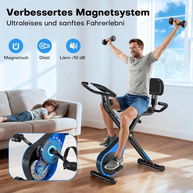 Detalle 2 de VANNECT Heimtrainer Fahrrad klappbar mit 16 Stufen Magnetwiderstand, Pulssensor & Transportrollen (Fitnessbike für Zuhause/Büro)