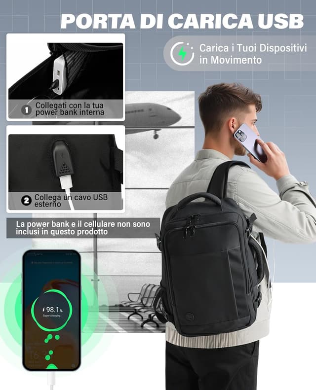 Thumbnail 6 de Zaino VANKEV Easyjet 45x36x20 da viaggio aereo 30L con scomparto PC fino a 15,6