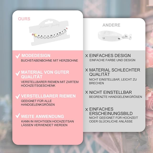 Detalle de Obrjoyfly Patentante Armband (handgefertigt) mit verstellbarem Verschluss, für 18–30 cm