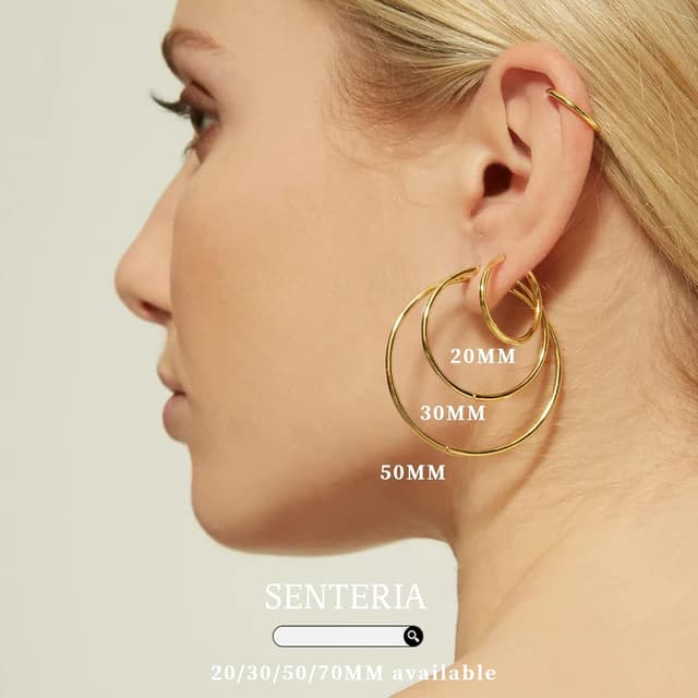 Detalle 2 de Senteria Creolen aus Silber 925 mit 2 mm Breite, hypoallergen – Clip-Top, Größen 30–70 mm