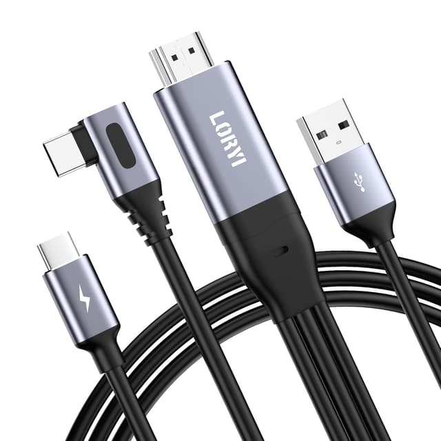 Detalle de Loryi 90-Grad HDMI-auf-USB-C-Kabel (2,5 m) für Touch, 4K@60 Hz – Konverterkabel HDMI zu USB-C