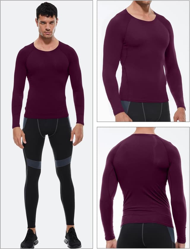Detalle de Yuerlian 3-pack men’s long sleeve compression base layer for gym, running and training