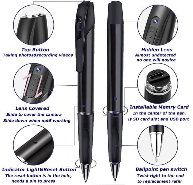 Detalle de ZHODADA Mini Telecamera 1080P “penna” con memoria 32GB nascosta per sorveglianza domestica