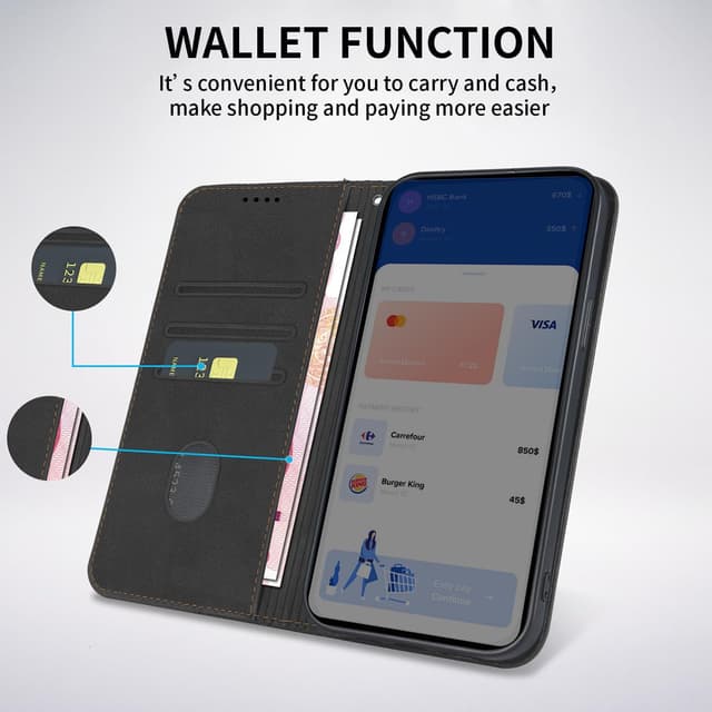 Detalle de CXTcase Flip Case für Motorola Moto G55 – PU-Leder & TPU, magnetischer Ständer, Schwarz