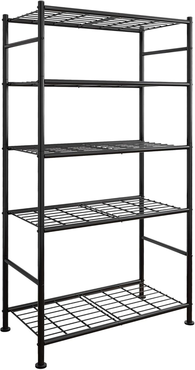 Detalle de Sakugi Storage Shelves 5-Tier Metal Shelving Unit with Leveling Feet (Black) – 72" H, Garage/Closet/Pantry Organizer