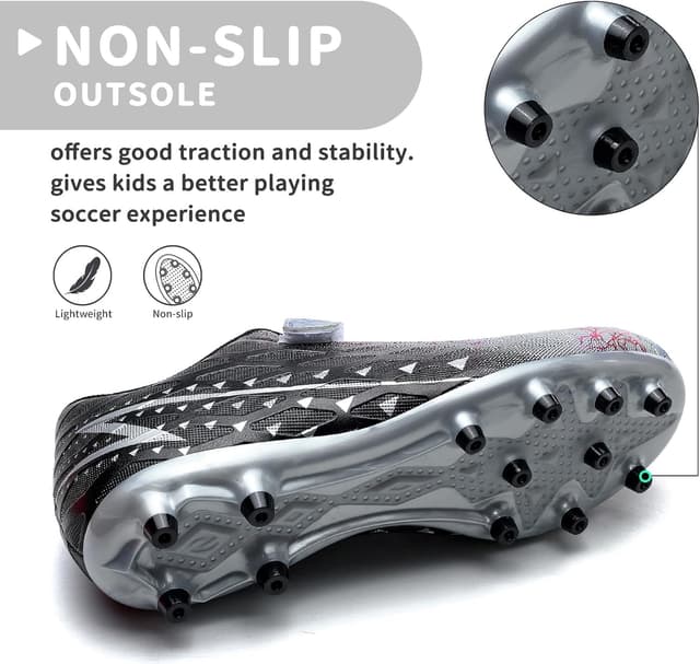 Detalle de Kids FG/AG Football Boots – Boys & Girls Hook-and-Loop Trainers for Indoor/Outdoor Play