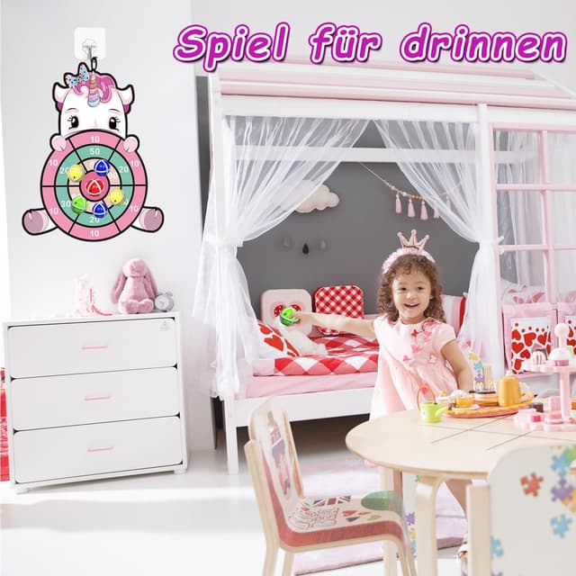 Detalle de Einhorn Dartscheibe Kinder – 63 cm Wurfspiel mit 12 Klebebällen, für Mädchen ab 3 Jahren