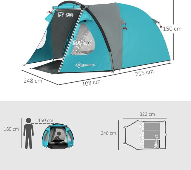 Thumbnail 6 de Outsunny Tente de camping 2-4 places, 3000 mm