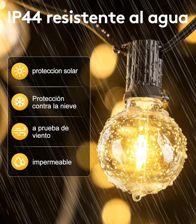 Detalle 2 de Guirlande LED d’extérieur SAEIHGAE 30 m avec ampoules G40 – câble IP44, lumière chaude