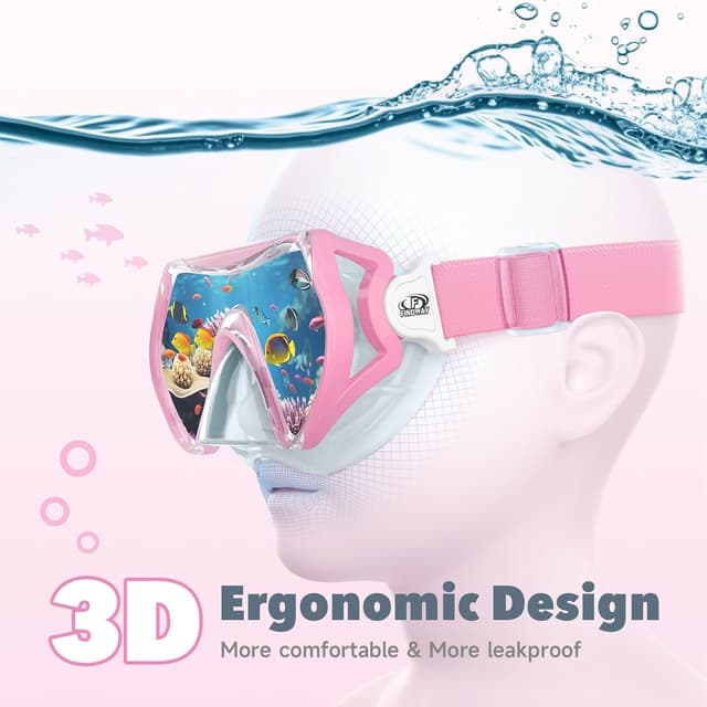 Detalle de Findway Kids Snorkel Mask with Elastic Fabric Strap (180° anti-fog, no-leak) for ages 4–16