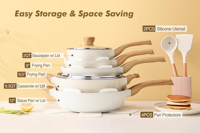 Detalle de SENSARTE 14-Piece Ceramic Nonstick Cookware Set