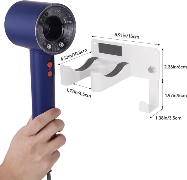 Detalle de CHOCHYAH Föhn Halterung ohne Bohren aus SUS304-Edelstahl – Wandhalterung für die meisten Haartrockner (weiß)