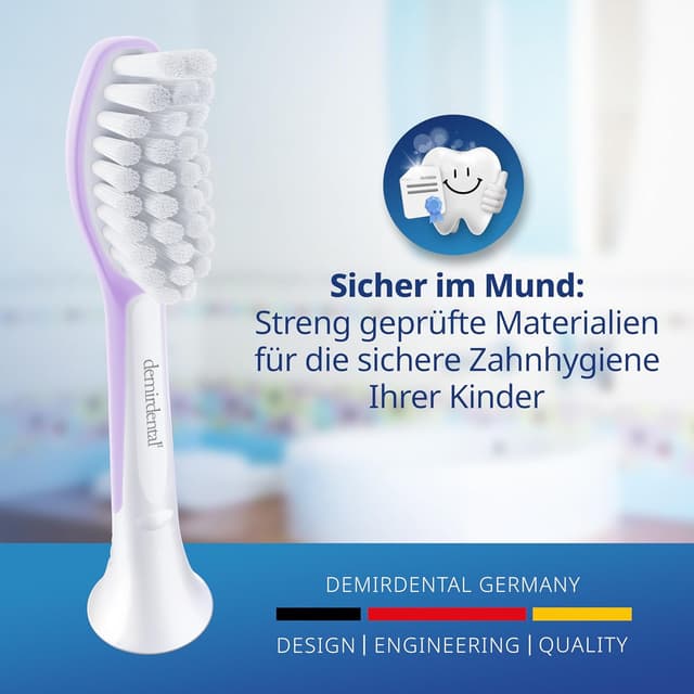 Detalle de demirdental Ersatzbürsten für Kids (ab 7 J.) passend für Philips Sonicare Kids, Lilac – 8er Set (entspricht HX6048)