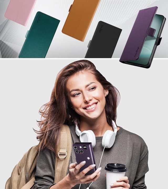 Detalle de Yunubeyii Handyhülle für Nothing Phone (3) – RFID-Blocker, Kartenhülle mit Magnetverschluss, Klapphülle mit Ständer (lila)