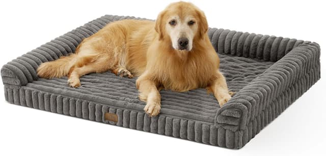 Detalle de COZY KISS Orthopaedic Dog Bed for Extra Large Dogs (120x88x17cm) – Washable Grey U-Shape Sofa with Egg-Crate Foam