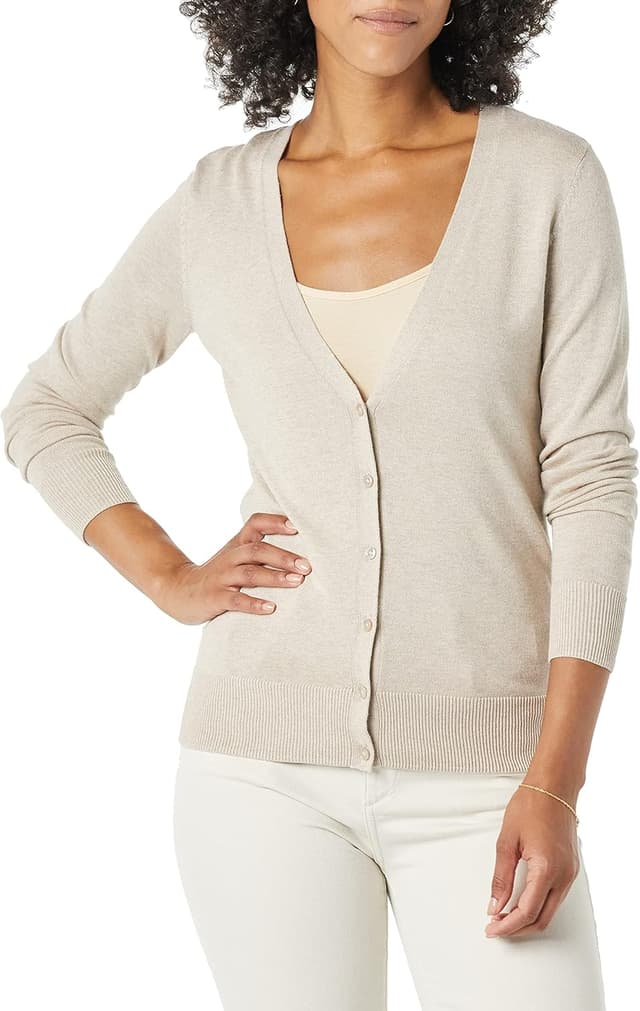 Detalle de Cardigan léger à col en V Amazon Essentials pour femme, coupe classique (grande taille disponible)