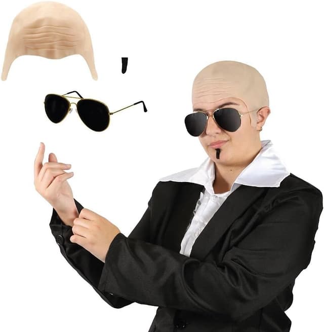 Detalle de I Love Fancy Dress Mr Worldwide Adult Accessory Set with Smooth Skull Cap, Sunglasses & Black Soul Patch