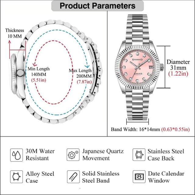 Detalle de KNISKRED Montre Classique pour Femmes avec accents cristal et bracelet en acier inoxydable