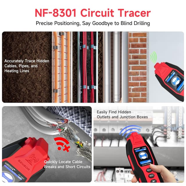 Detalle 2 de NOYAFA NF-8301 Rilevatore di circuiti e cercacavi con multimetro digitale (sensibilità 8 livelli)