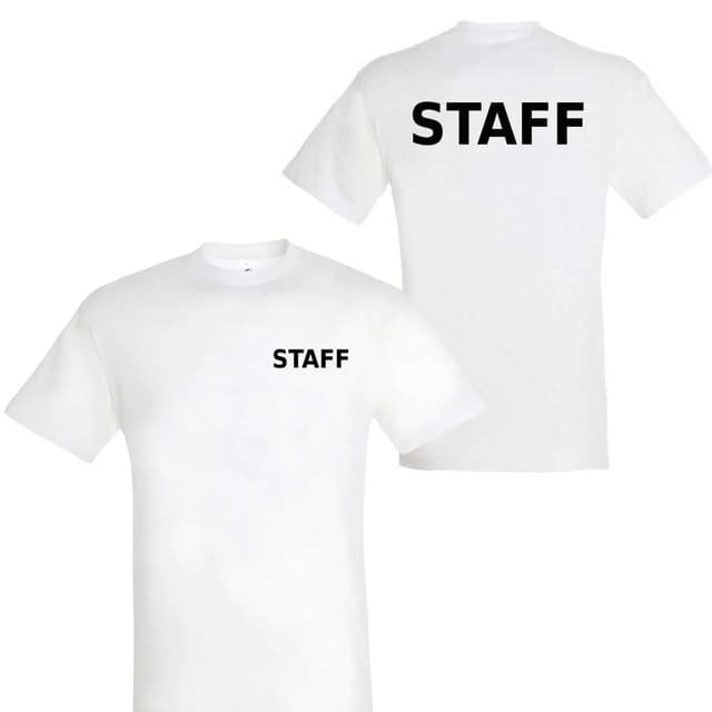 Detalle de T-shirt in cotone STAFF davanti e dietro (Bianco, M)