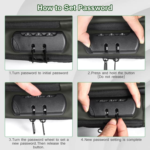 Detalle 2 de Geestock Anti-Theft Men’s Sling Bag with Password Lock, Waterproof Crossbody with USB Charging Port (PU Leather)