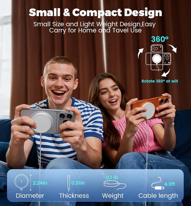 Detalle 2 de Magnetic Wireless Charger for MagSafe – Fast Charging Wireless Pad for iPhone 17/16/15/14/13/12 & AirPods