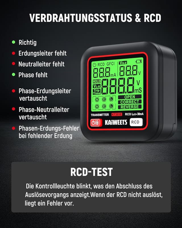 Detalle 2 de KAIWEETS Sicherungsfinder Set mit LCD