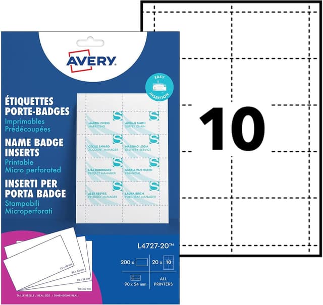 Detalle de Avery L4727-20 Name Badge Inserts 90x54mm