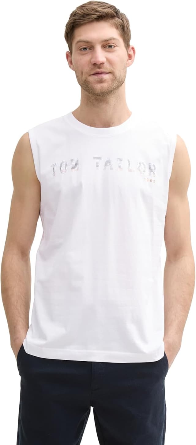 Detalle de TOM TAILOR 1046790 canotta uomo basic in cotone con logo stampato