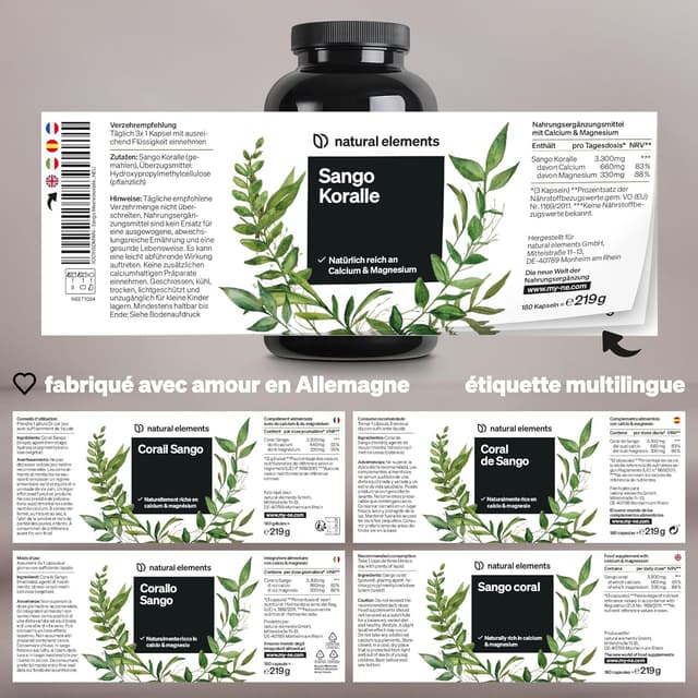 Detalle de Corail marin sango – 180 gélules (660 mg calcium, 330 mg magnésium) Source naturelle