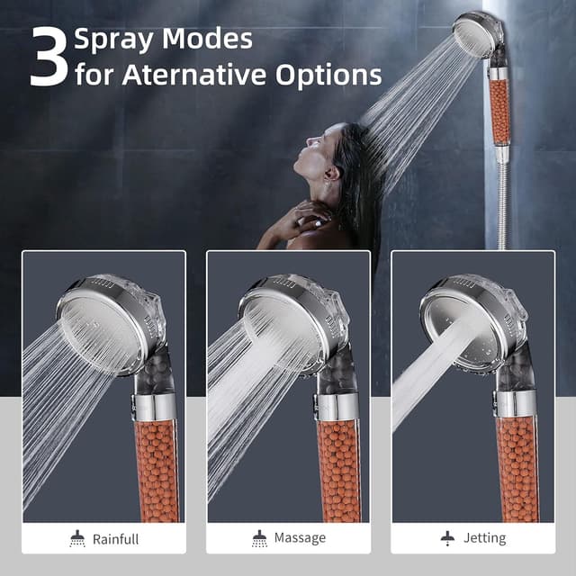 Detalle de Cobbe high pressure filtration hand shower with 3 spray modes