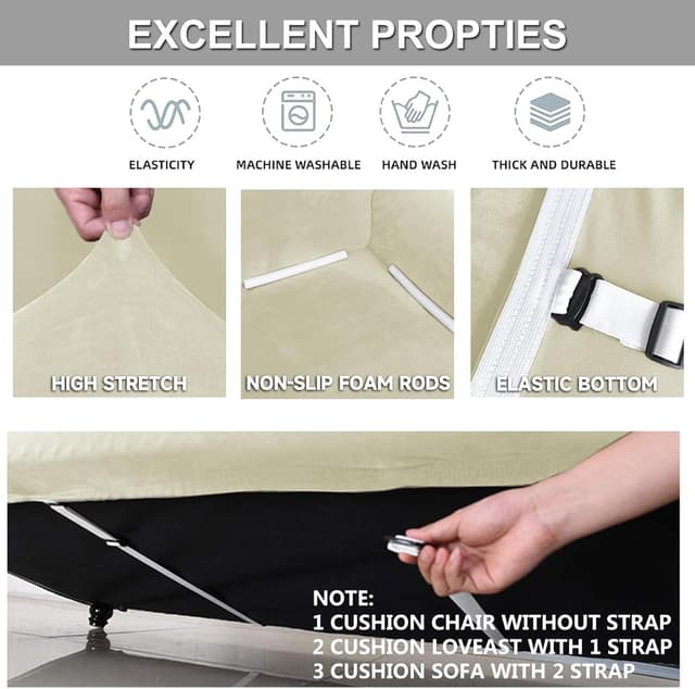 Detalle 2 de Ystyle Copridivano in velluto per divano 2 posti con braccioli, beige (copridivano universale elasticizzato antigraffio)