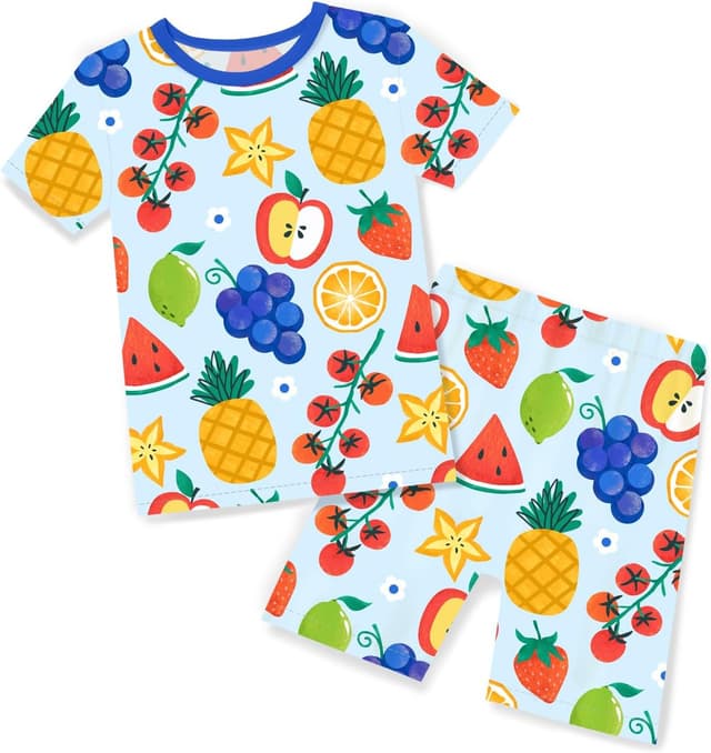 Detalle de babee Reshinee Bamboo Viscose Toddler Animal Pajamas (2-Piece Set) — Snug Fit Summer Sleepwear