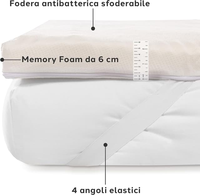 Detalle de Caleffi Topper Matrimoniale in Memory Foam 160x190, 6 cm – sfoderabile e antibatterico