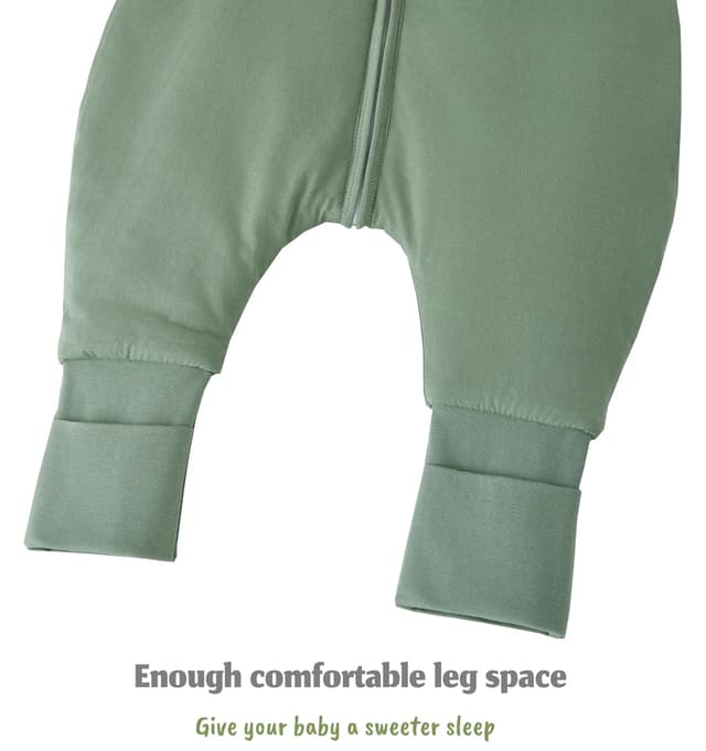 Detalle 2 de Chilsuessy Baby Schlafsack mit Füßen 2,5 Tog (2-Wege-Reißverschluss) – Grün, passend für Babyhöhe 110–120 cm