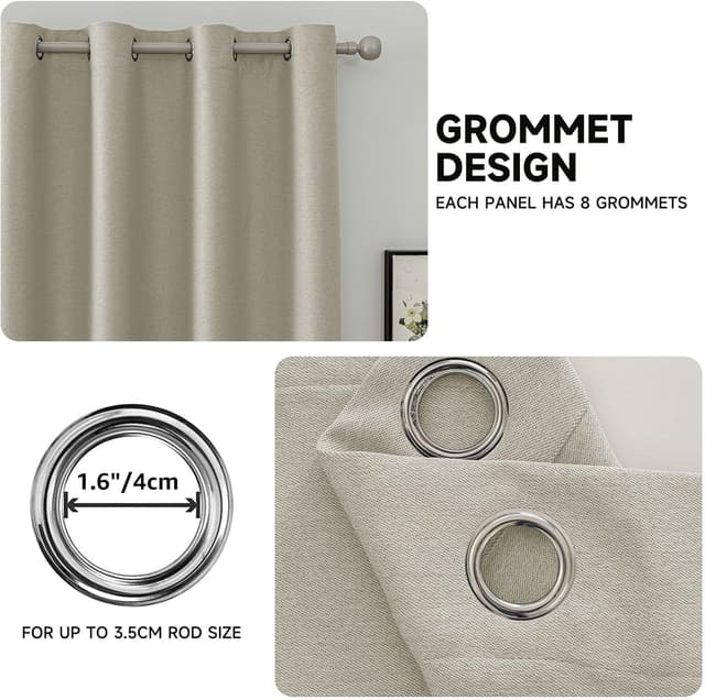 Detalle 2 de Ystyle rideau occultant et isolant effet lin, 2 panneaux 140 x 260 cm, beige