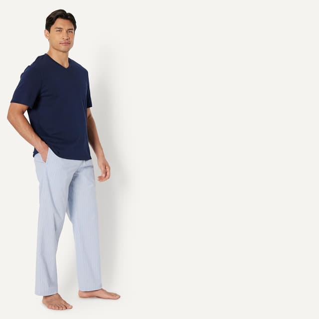 Detalle de Amazon Essentials men’s cotton stretch poplin pyjama set with jersey T-shirt