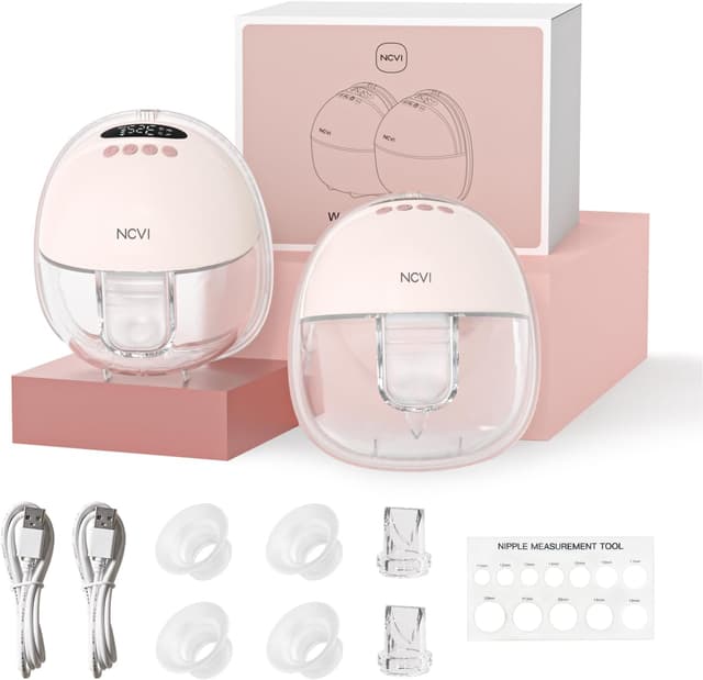 Detalle de NCVI Electric Wearable Breast Pump 8131 (Hands-Free) with 4 Modes & 9 Suction Levels, Pink, Includes 19/21/24mm Flanges (2 Pack)