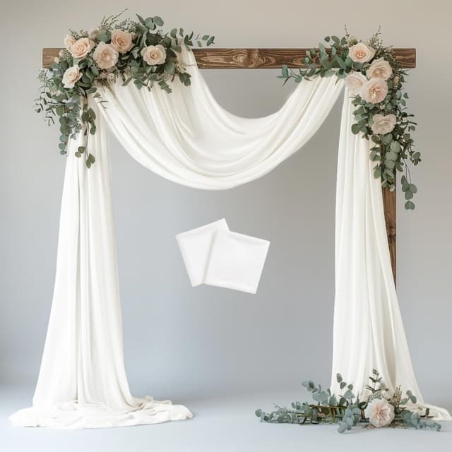 Detalle de Xiomot Wedding Arch Draping Fabric (2 Panels) Ivory Sheer Chiffon Backdrop Drapes