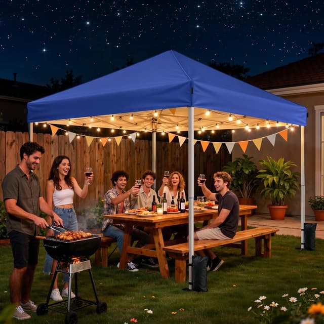 Detalle de Driftalia Pop Up Gazebo 3m x 3m (Instant Setup) with carry bag, sandbags and stakes – Blue