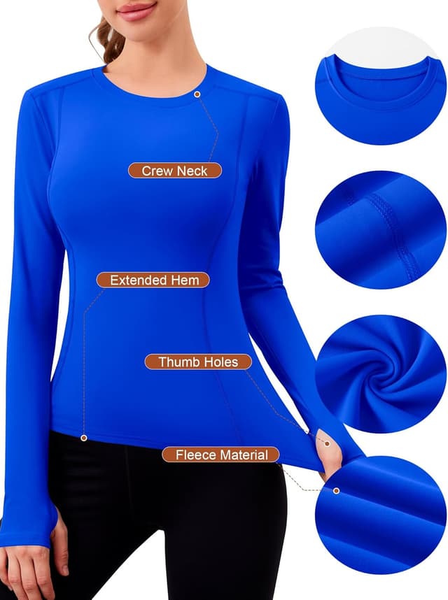 Detalle de IECCP Women’s Thermal Sports Running Top (Long Sleeve Fleece Base Layer with Thumb Holes)