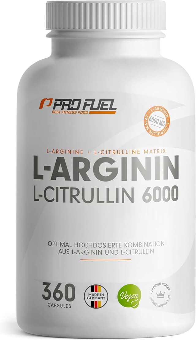 Detalle de L‑Arginin + L‑Citrullin‑Malat 360 Kapseln — 6000 mg täglich 💊