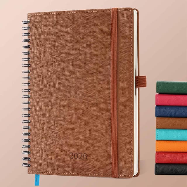 Detalle de IN-LUXPRO Agenda 2026 semainier et carnet de notes A5 moyen (21,9 x 16,4 cm) en spirale, marron