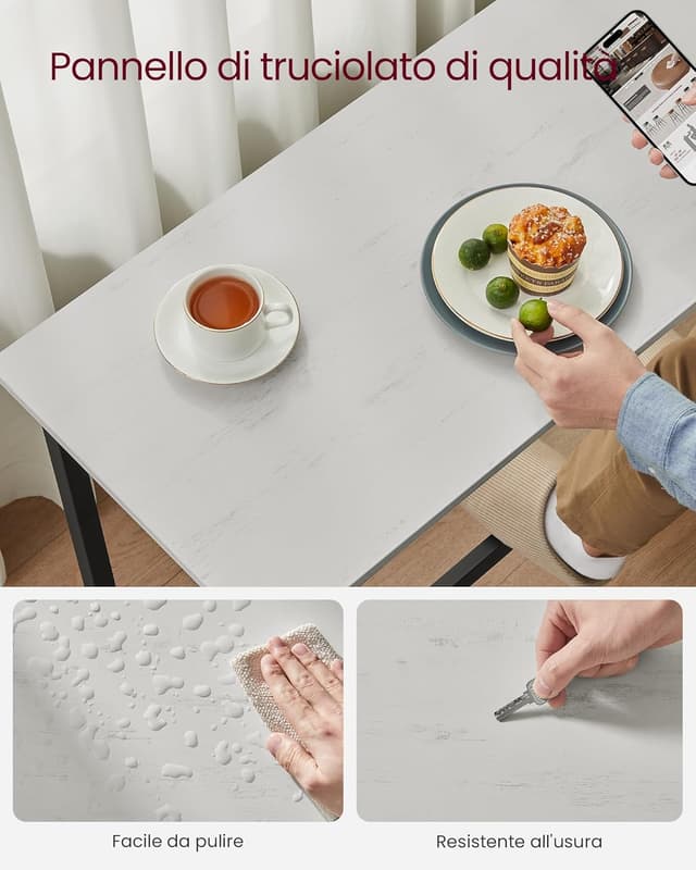 Thumbnail 4 de VASAGLE Tavolo da Bar Rettangolare Stretto LBT010B73, 40 x 100 x 90 cm bianco vintage e nero inchiostro