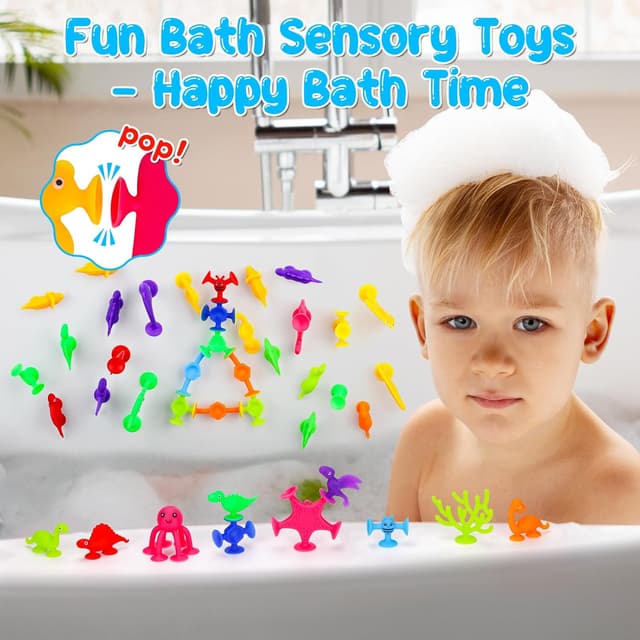 Detalle de Flnlano Baby Bath Toys for 4 Year Olds 40 Pcs Suction Dinosaurs