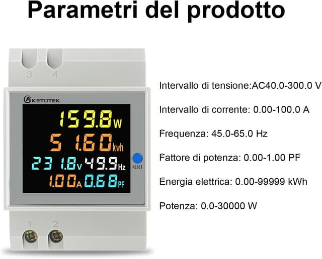 Thumbnail 2 de KETOTEK AC40-300V 100A Misuratore energetico 6‑in‑1 🔌