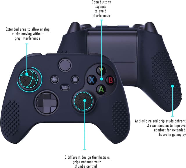 Detalle de eXtremeRate PlayVital Midnight Blue 3D studded silicone cover for Xbox Series X controller