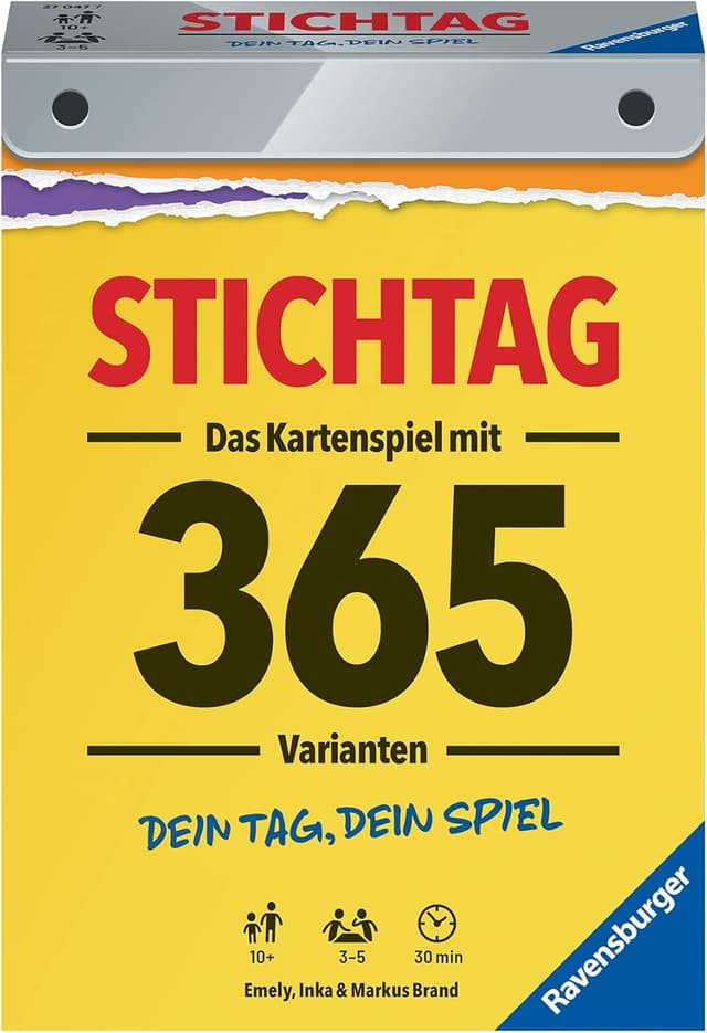 Detalle de Stichtag 27047 „Dein Tag, dein Spiel“ – Ravensburger Stichspiel mit 365 Varianten für 3–5 Spieler ab 10 Jahren