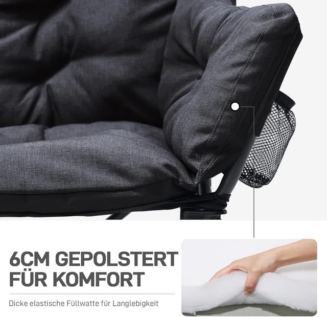 Detalle de EVER ADVANCED faltbarer Campingstuhl 145 cm breit für 2 Personen (Faltsofa mit hoher Rückenlehne)