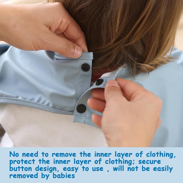 Detalle de PewinGo Lätzchen zum Abstillen mit langen Ärmeln & BLW – wasserdicht, leicht zu reinigen